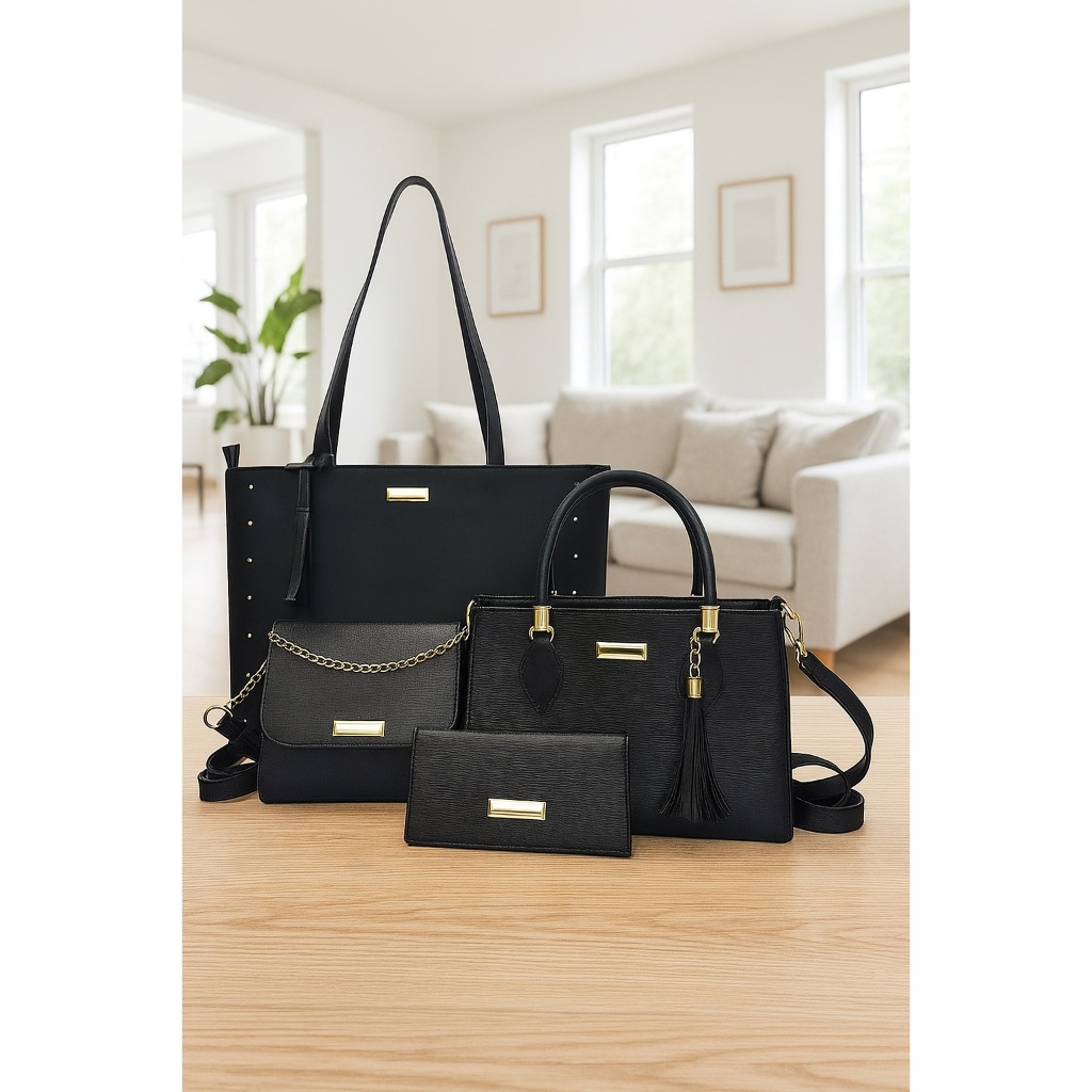 Kit 4 Peça Bolsa Feminina Sacola Transversal De Mão Carteira