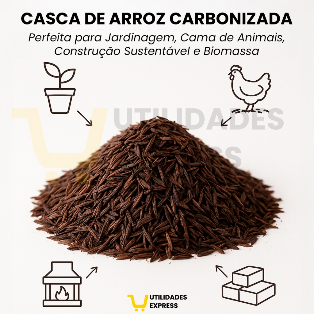 Casca De Arroz Carbonizada Substrato Orgânico Para Horta Jardim Plantas Vaso Terrário Solo