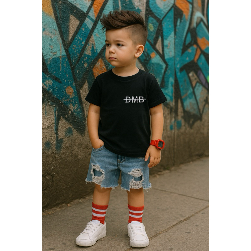 camisa camiseta masculina infantil menino estiloso -camisa básica lisa preta bordado dmb