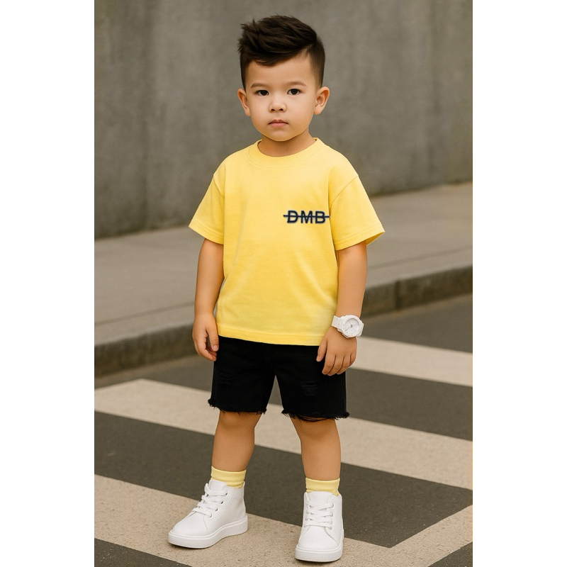 camisa camiseta masculina infantil menino estiloso -CAMISA básica lisa amarela bordado dmb