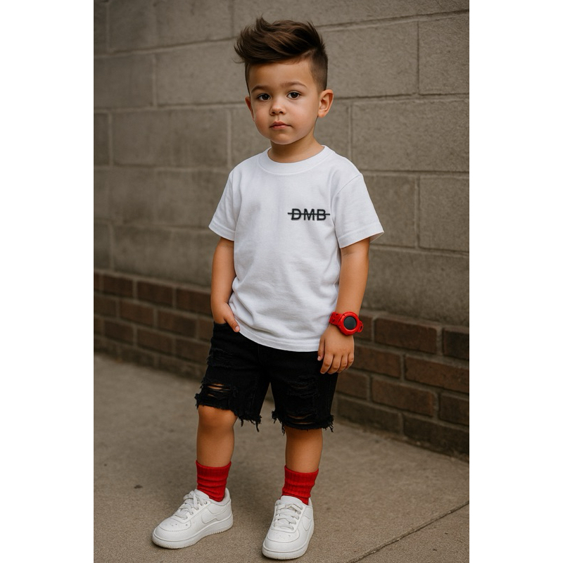 camisa camiseta masculina infantil menino estiloso -CAMISA básica lisa branca bordada dmb