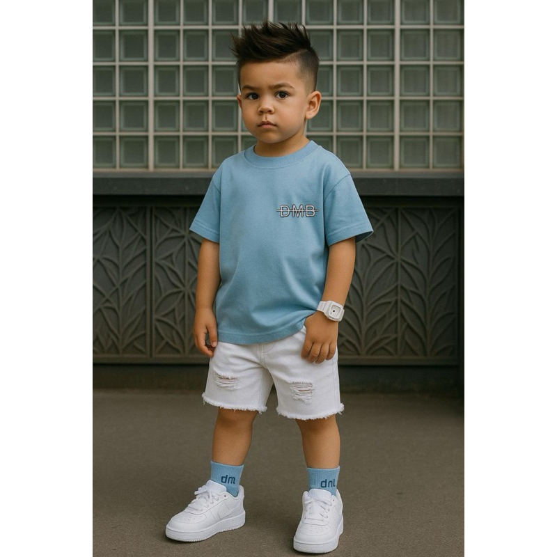 camisa camiseta masculina infantil menino estiloso -CAMISA básica lisa azul bebê bordado dmb