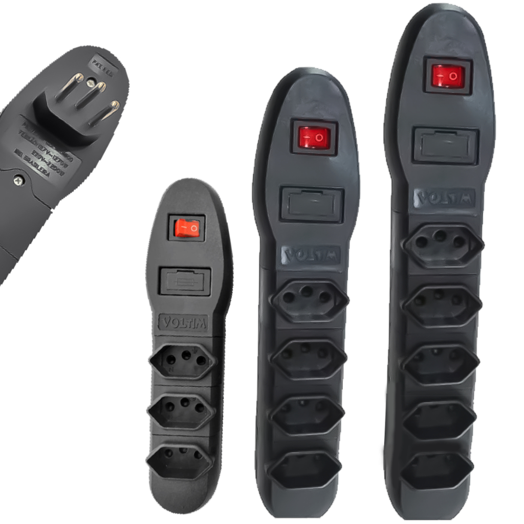 Tomada Em Barra Com 3 Pinos 2P+T 10A Com Interruptor Fusível Bivolt Prático Casa Sem Cabo Top - Home & Living
