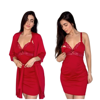 Kit Robe + Camisola Amamentação Abre fácil pós parto Saída Maternidade em Oferta na Shopee