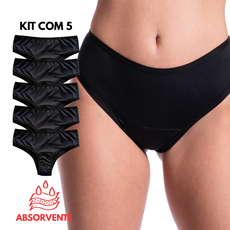 Kit 5 Calcinhas Absorvente Mestrual Incontinência Urinária Antibacteriana Reutilizável em Oferta na Shopee