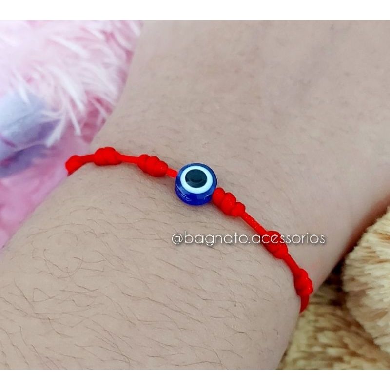 Pulseira proteção  Kabbalah 7 nós vermelha com olho grego contra mau olhado e inveja em Oferta na Shopee