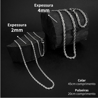 Corrente Colar Pulseira Masculina Feminina Aço Inoxidável Torcida Baiano cor prata 316l Rope Chain em Oferta na Shopee