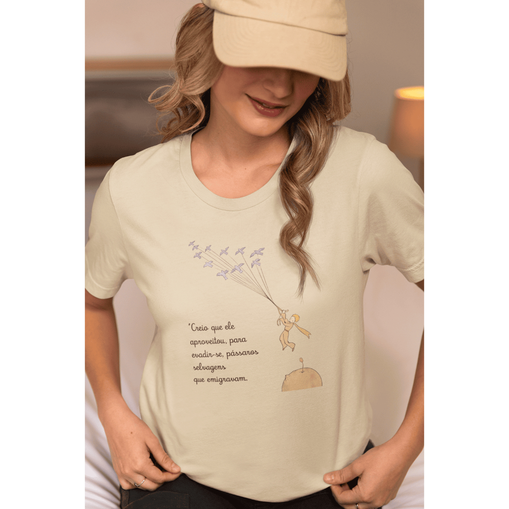 Camiseta Feminina Pequeno Príncipe Pássaros Algodão Camisa - Confortável, Estilo Casual Estampada