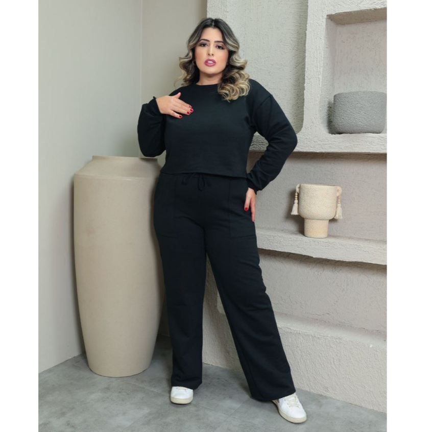CONJUNTO PLUS SIZE MOLETOM FEMININO plus size pantalona e blusa manga longa felpado