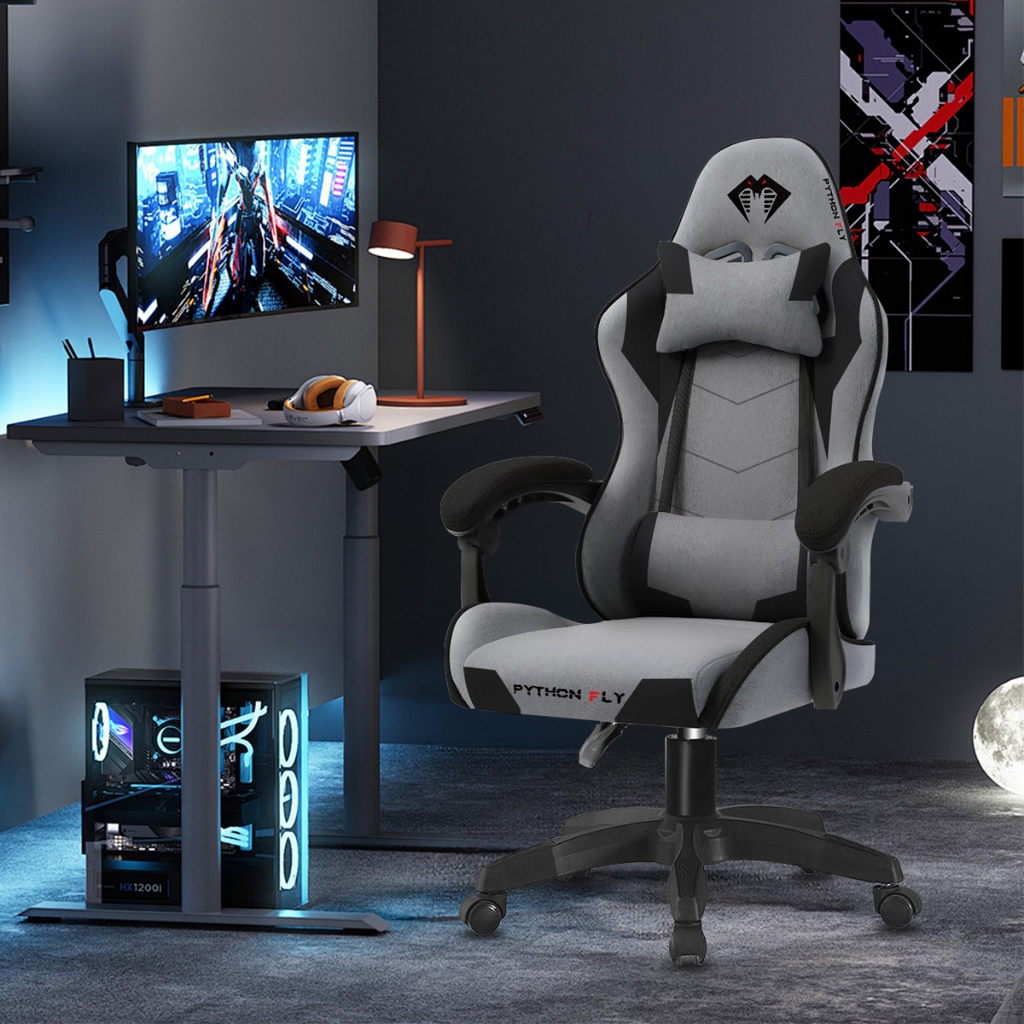 Imagem Cadeira Gamer Ergonômica Reclinável Tecido Respirável - Suporte 150kg, Apoio Lombar e Pés, Base Metálica