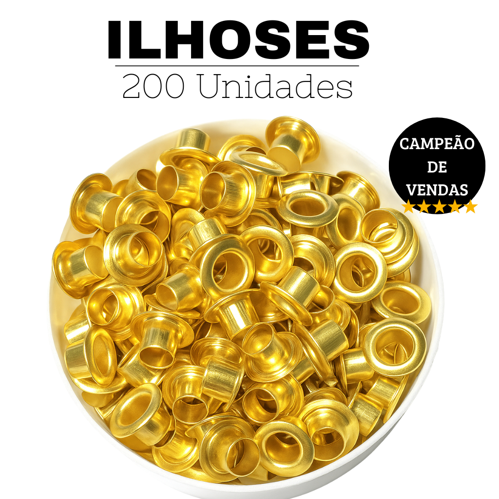 Kit 200 Ilhoses Ferro 3/16'' Nº54 Dourado  Para Costura Couro e Artesanato