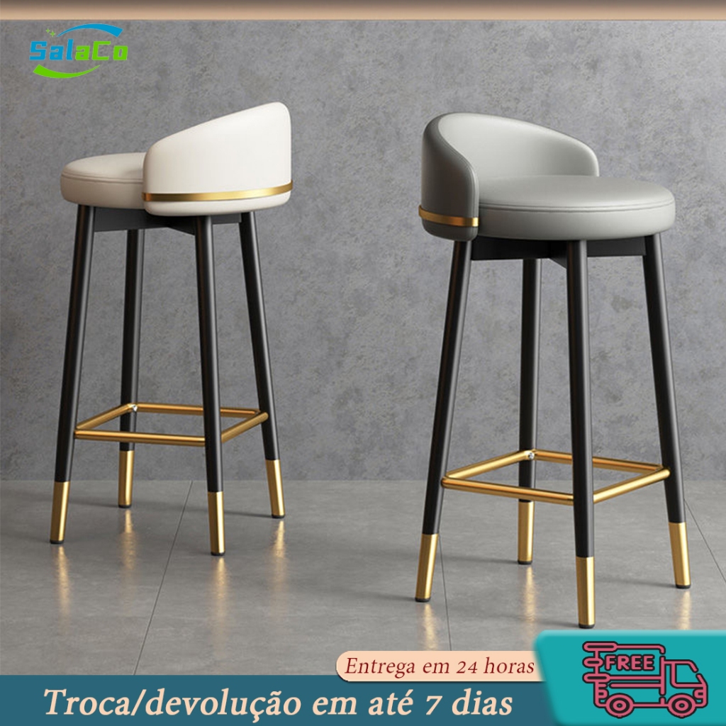 Cadeira alta em metal, couro, banco de bar, café, jantar, cadeira alta em aço