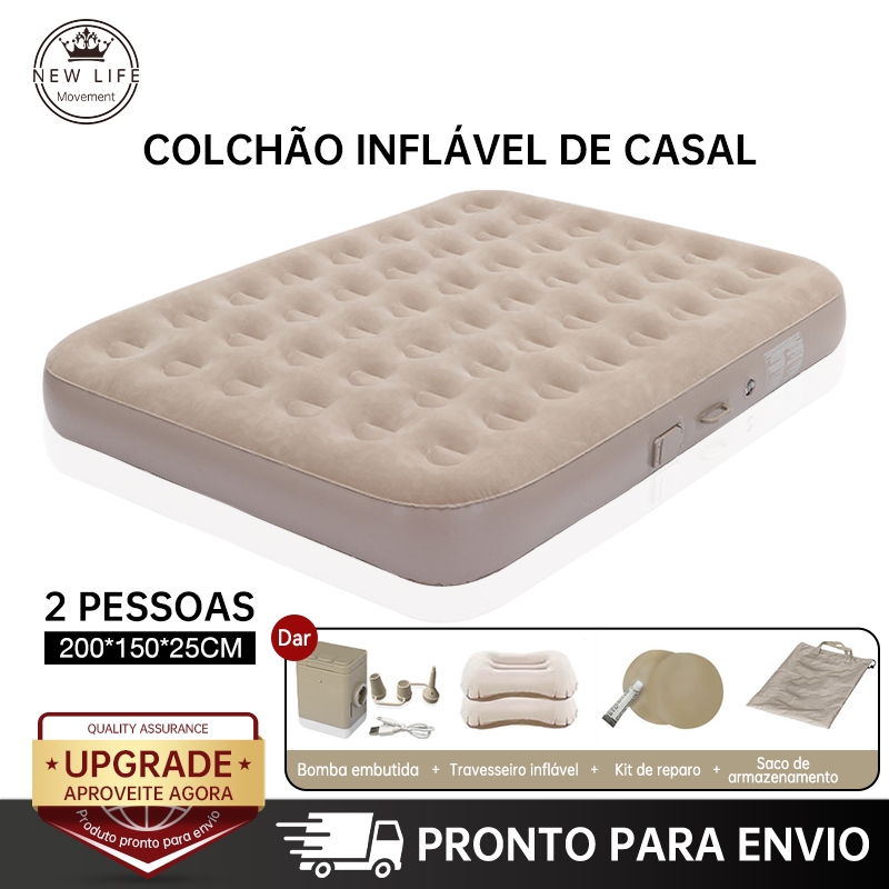 Colchão Inflável Casal Queen Vem Com Uma Bomba Inflável De Bateria De Lítio Embutida E Removível 200*150*25cm