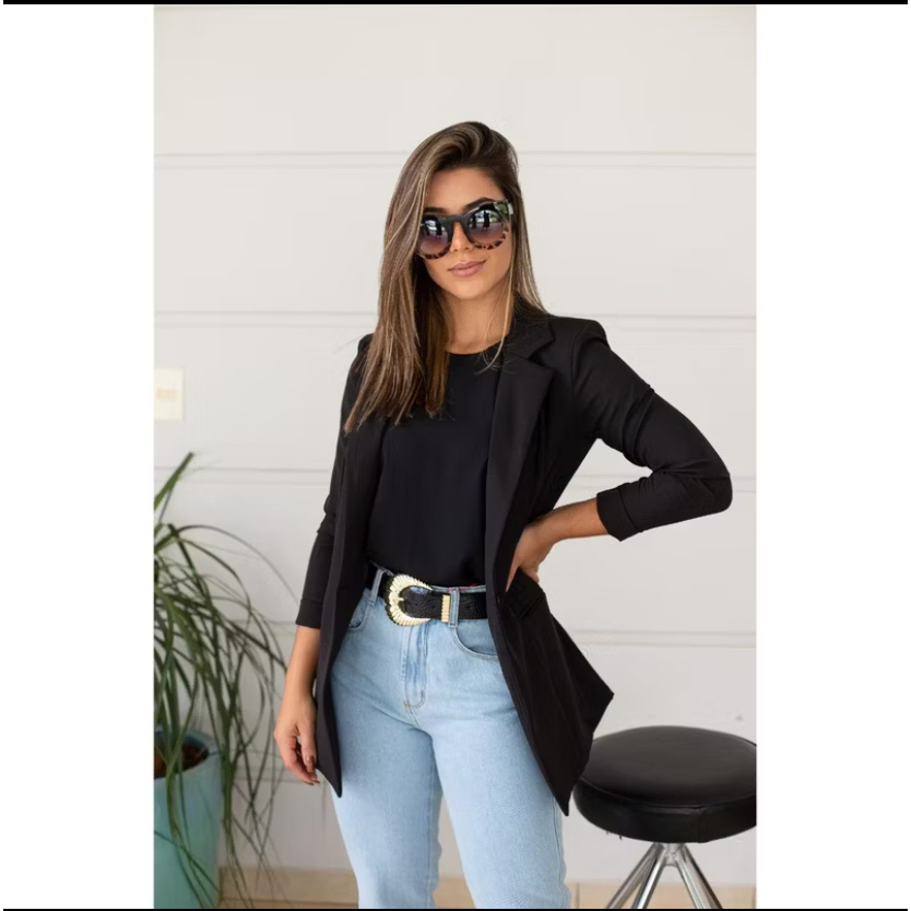 Maxi Blazer Sem forro Alfaiataria Feminino Longo Acinturado Social