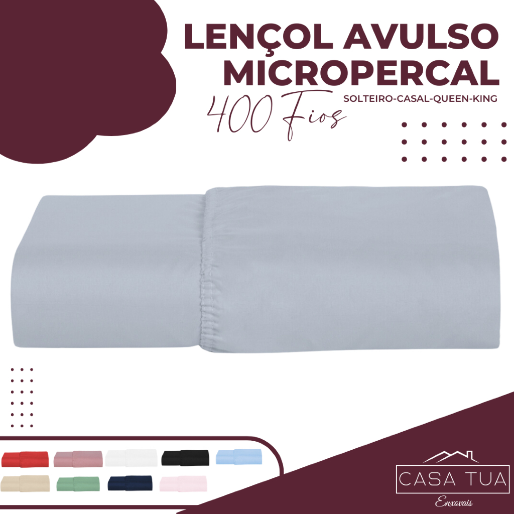 Lençol Avulso Solteiro Casal Queen King com Elástico Micropercal 400 Fios Acetinado Toque Macio