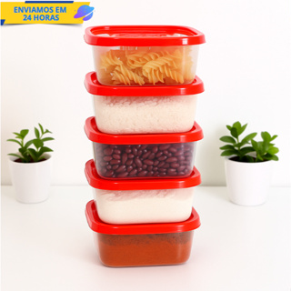 CONJUNTO KIT 5 PEÇAS VASILHA POTES PLASTICO QUADRADO JAGUAR 220ML em Oferta na Shopee