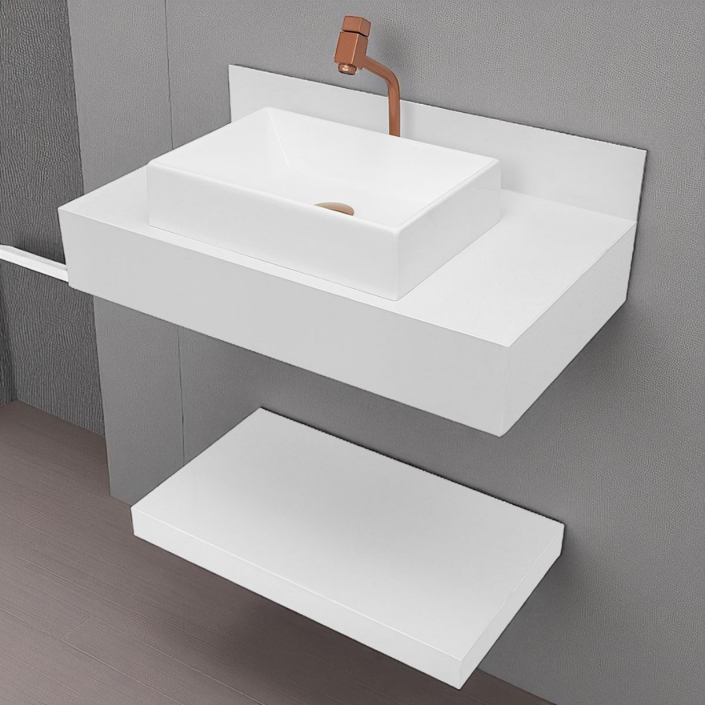 Kit Completo em Porcelanato Gran Ártico Bancada Cuba Sobreposta Banheiro 62x36x11
