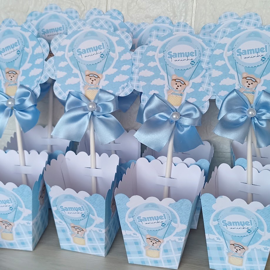 Kit Centro de mesa Cachepot personalizado Ursinho Baloeiro