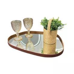 Bandeja Orgânica GRANDE Espelhada Couro Ecológico Decorativa Modelos Variados