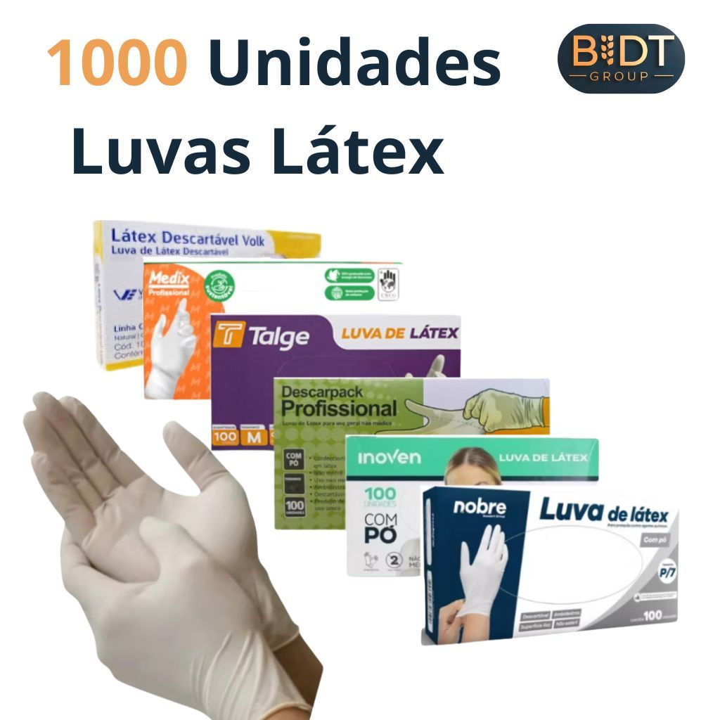1000 Luvas Látex Descartável Com Pó Branca Tam PP P M G Resistente Uso Diário Caixa Profissional