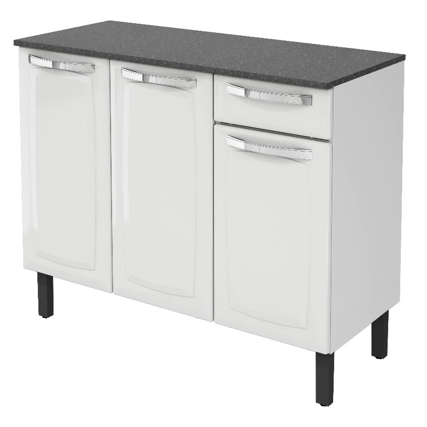 Balcão Itatiaia Rose 3 Portas 1 Gaveta Aço Branco Cozinha Moderna