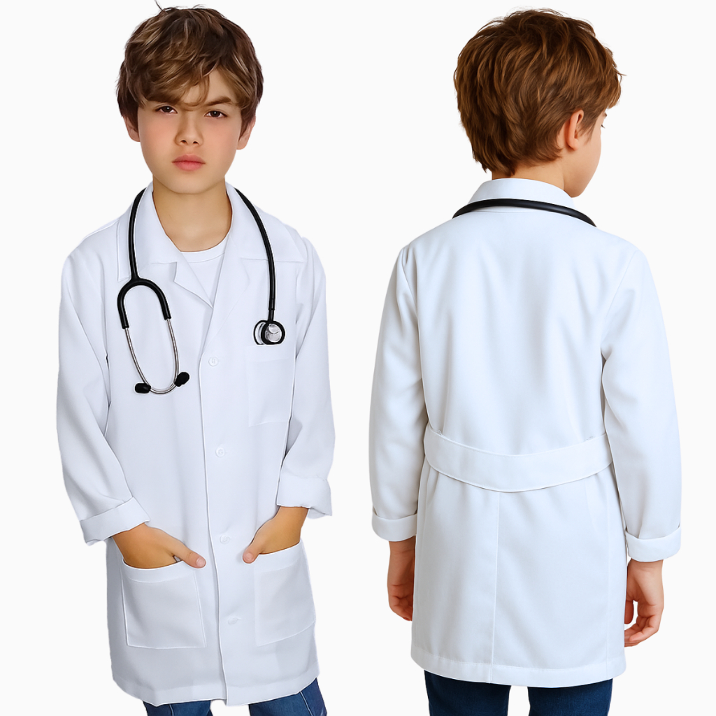 Avental Branco Masculino Infantil Labor Escolar Manga Longa Avental Branco Masculino Infantil Labor Escolar Manga Longa