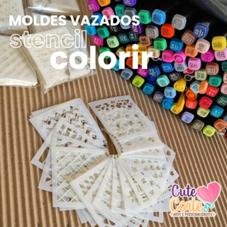 Mini Chaveiro Stencil para colorir livros  - Estêncil - Stencil - Molde Vazado - Canetas e Marcadores em Oferta na Shopee