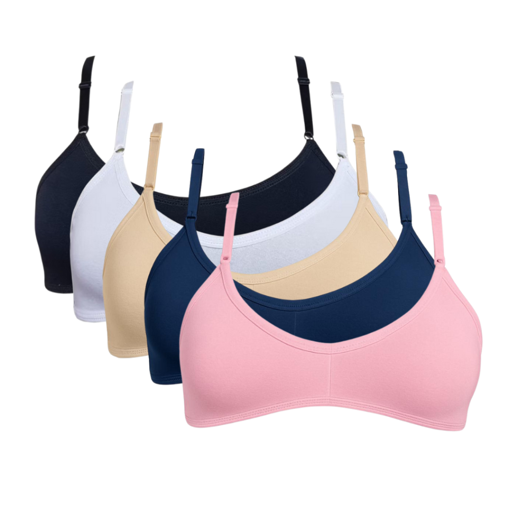 Kit com 5 Sutiãs Menina Moça, Juvenil Sem Bojo - Liso, Suplex, Infantil -  Conforto