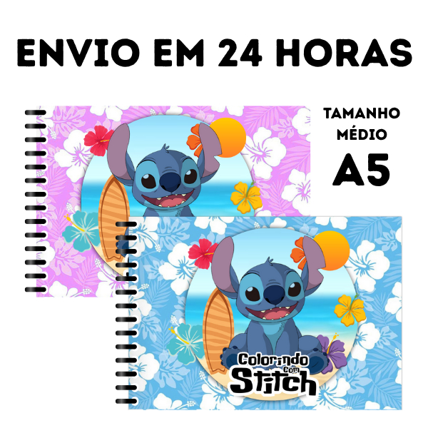 LIVRO DE COLORIR - COLORINDO COM STITCH  - A5 ENCADERNADO + PLÁSTICO ANTI MANCHA - LANÇAME...