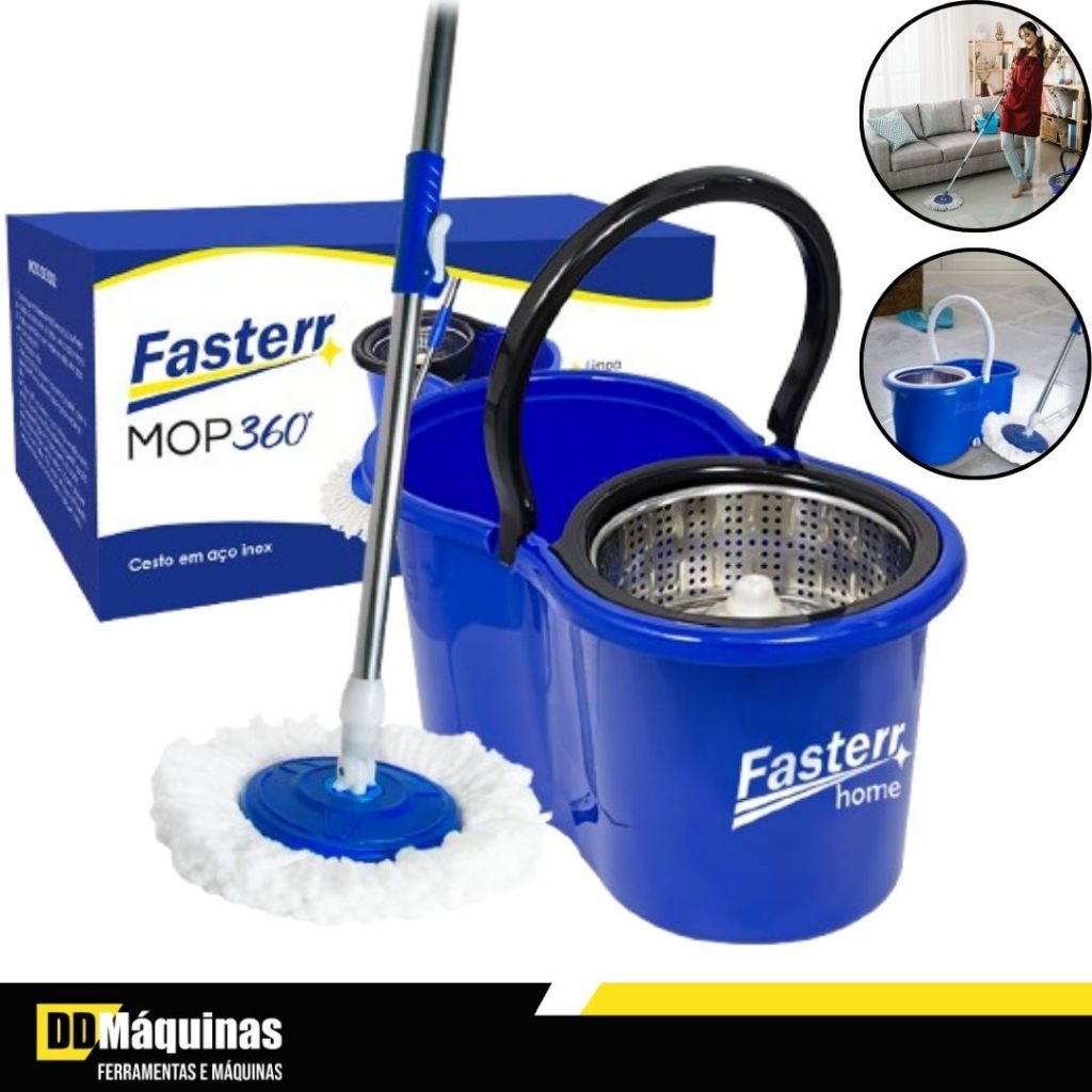 Balde Mop 360º Com Esfregão Giratório Inox FST012 - FASTERR
