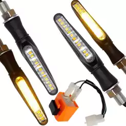 Kit 4 Pisca Seta Slim Sequencial + Rele de Pisca Com Chicote Ajuste de Frequencia 2 Pinos