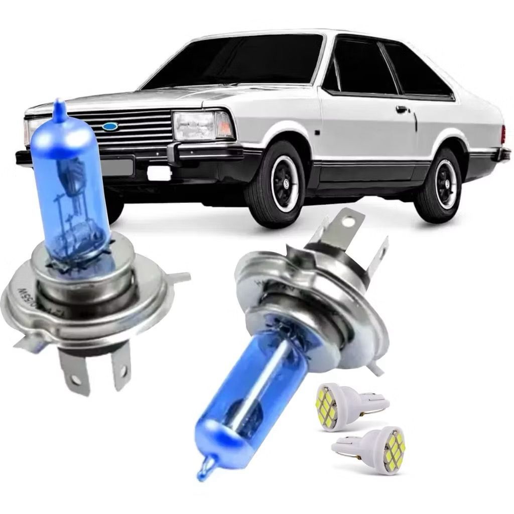 Kit 2 Lampada H4 Super Branca + 2 T10 8 Leds Lanterna (Brinde) Ford Belina Corcel Todos