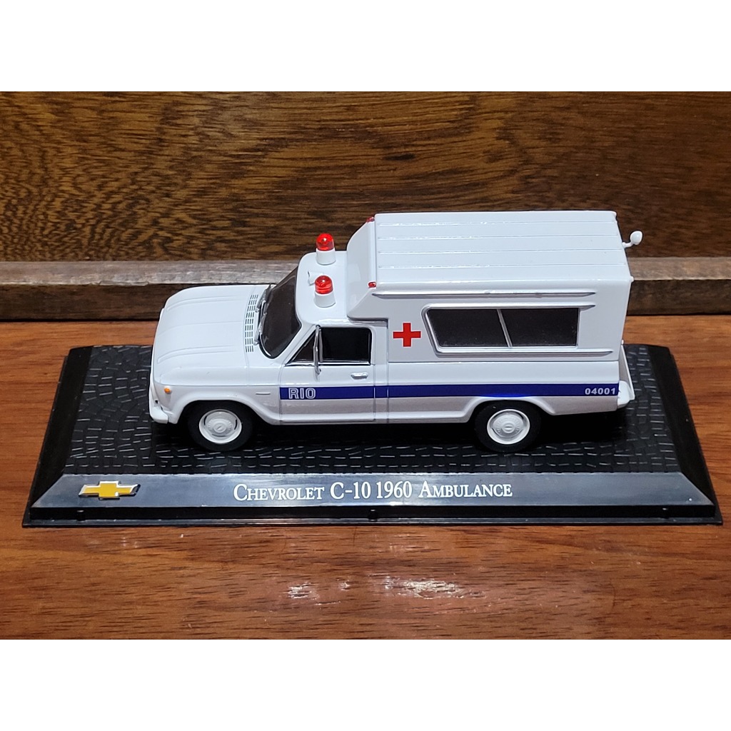 Chevrolet C-10 Ambulance Ambulância RIO - Coleção Chevrolet Collection Especial Salvat - Carrinho Miniatura 1/43