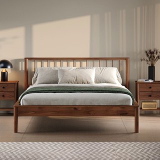 Cama de Casal Madeira 140x190cm Cabeceira Ripada Castanho Apoana em Oferta na Shopee