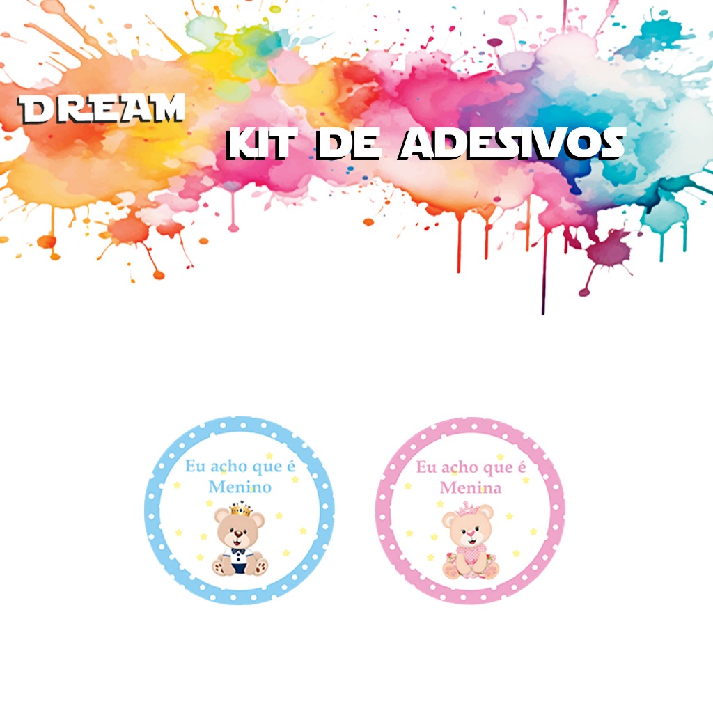 Kit etiqueta Adesiva para Chá Revelação Ursinho Rei ursinha princesa Menino  Menina Rosa Azul Verde Lilas decoração 4x4