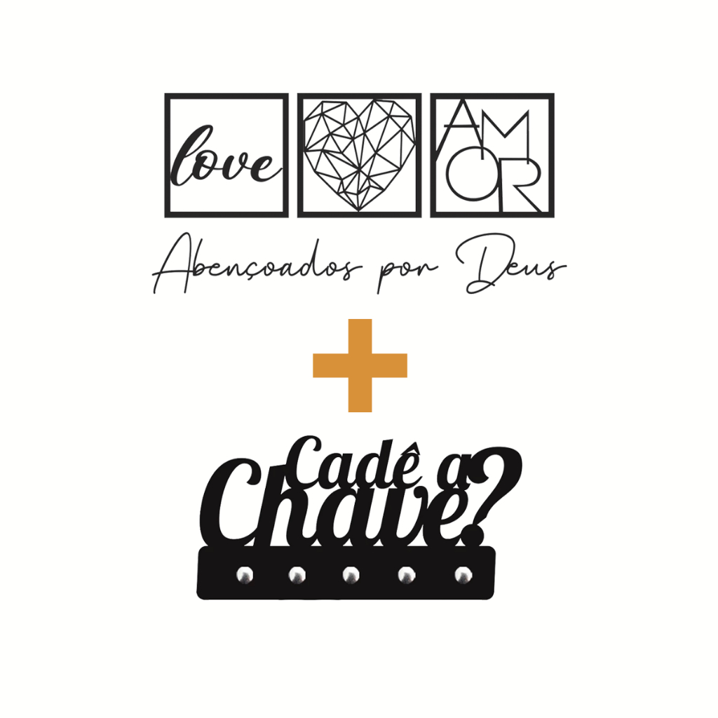 Combo com 3 Placas Decorativas + 1 Letreiro Abençoados Por Deus + Porta Chaves Cadê a Chave em Mdf