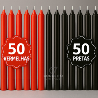 Kit Velas Coloridas Preta e Vermelha Vela Palito 16 x 1,2 cm - 100 Unidades em Oferta na Shopee