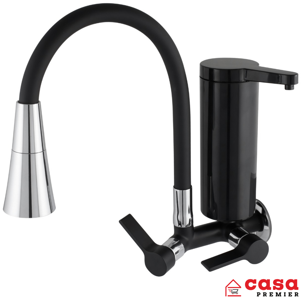 Torneira Filtro Luxo Gourmet Preta Para Parede De Cozinha 2 Jatos Metal