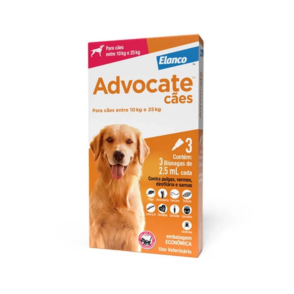 Antipulgas Advocate Cães 10Kg A 25Kg - 2,5Ml Combo 3 Pipetas Cachorros Elanco Bayer - Pets