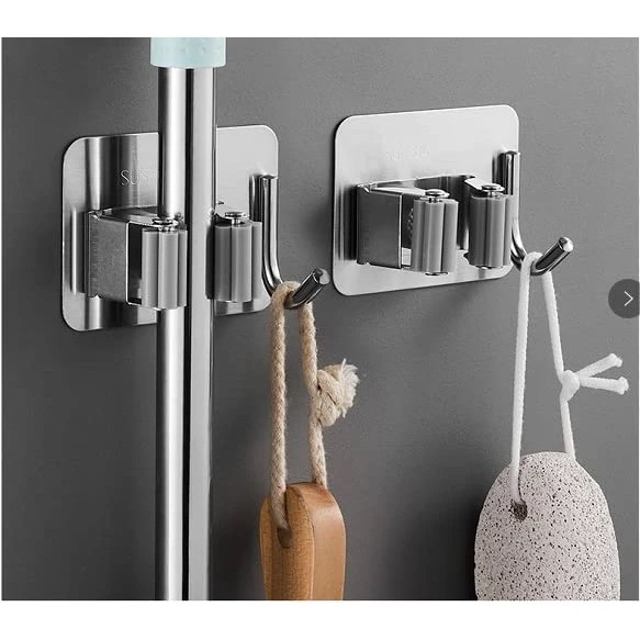 Suporte Para Pendura Inox SUS 304 Com 1 Vassouras E Rodos Com 1Ganchos Organizador de Parede Pendurar Gancho Inox