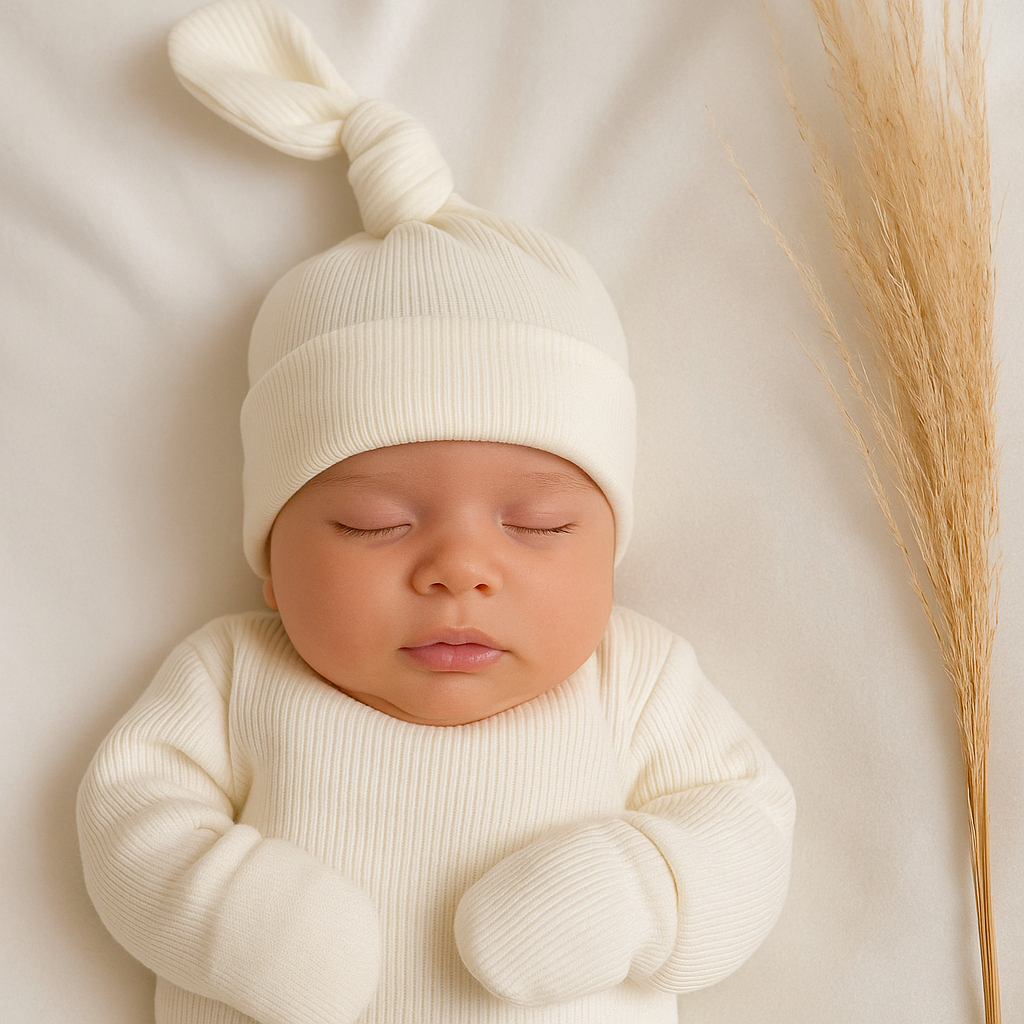 Touca para bebe gorro nó e luva RN recém nascido, enxoval, Algodão Premium minimalista atemporal