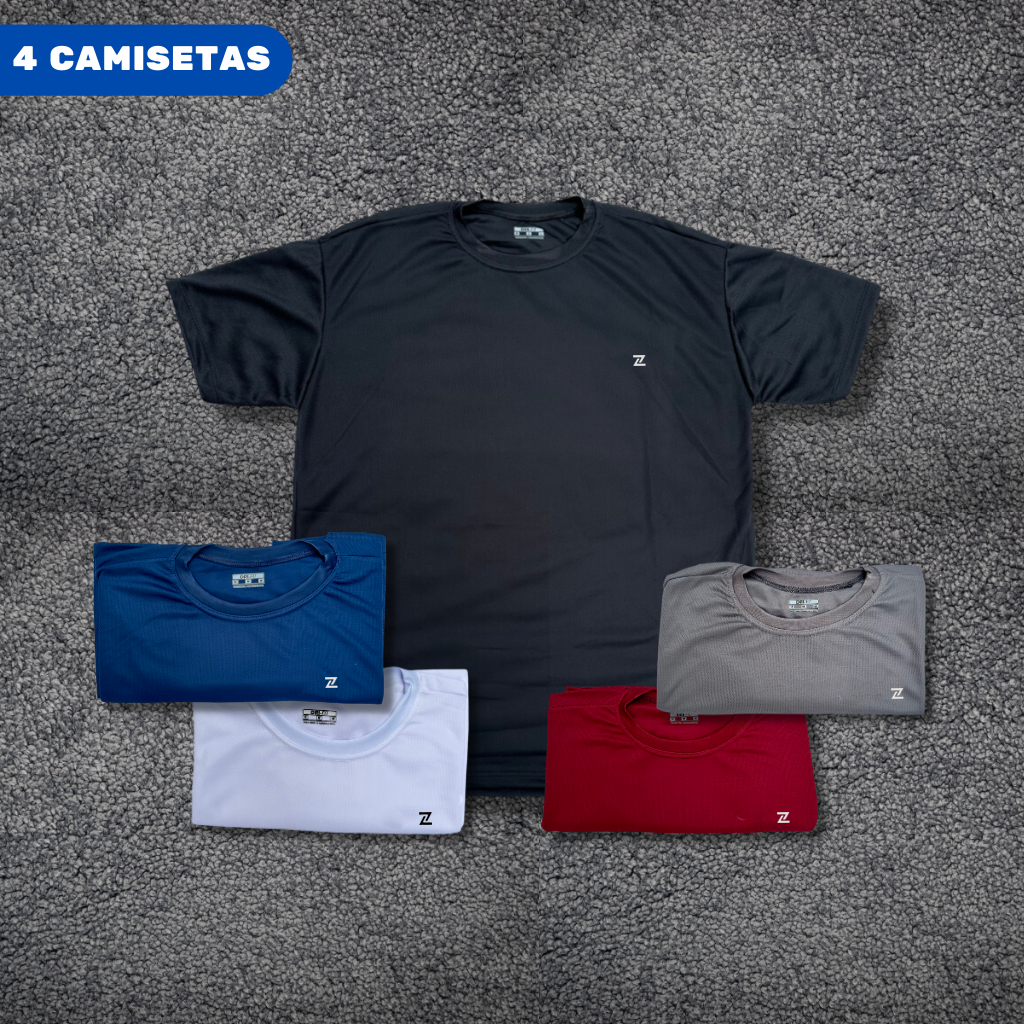 Kit com 4 Camisetas Masculina Academia Dry Fit Esportiva Refletiva Plus Size