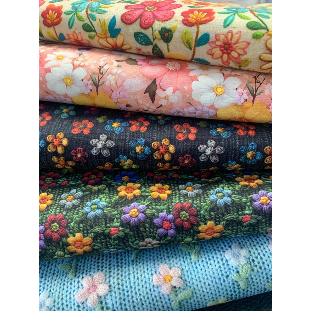 Tricoline Digital 100% Algodão - Flores e Folhas Parte 2 - 50x75cm ou 50x150cm