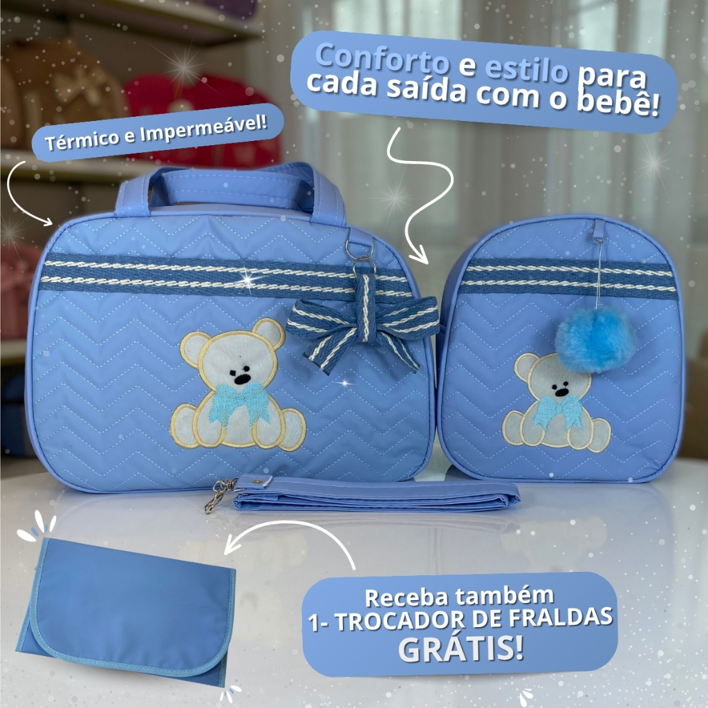 Kit Mala Maternidade Com Mochila De Menina/Menino Trocador Ted em Oferta na Shopee