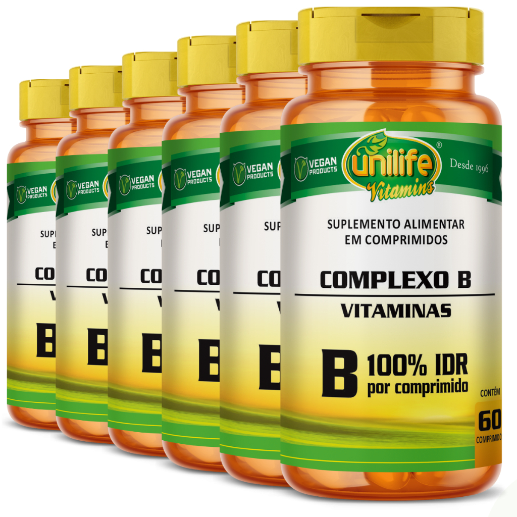 Kit 6 Vitaminas Complexo B (B1, B2, B3, B5, B6, B7, B9, B12 Tipo D) 60 Capsulas - Unilife