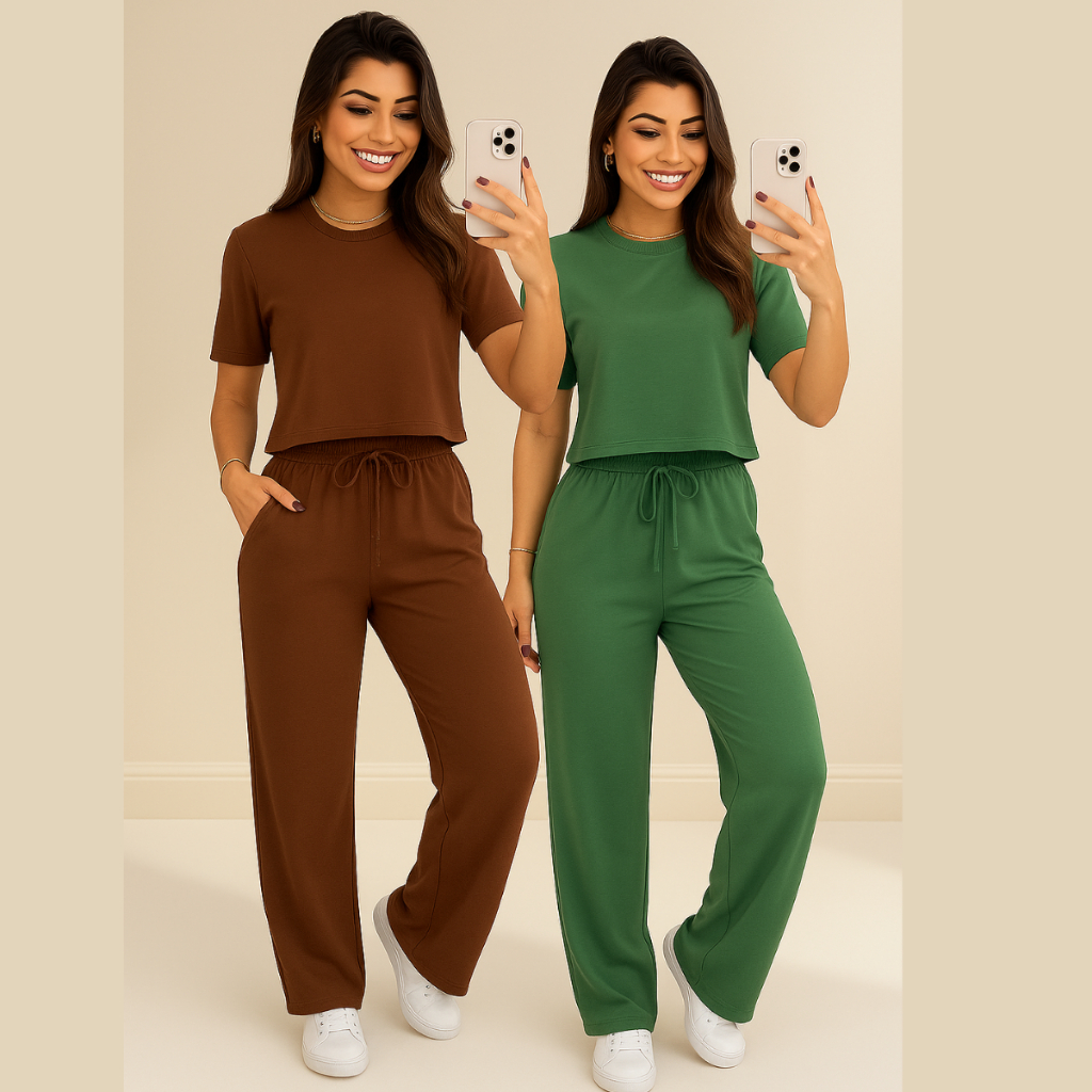 Kit 2 Conjuntos Moletinho Manga curta Inverno Verão Moda Feminina em Oferta na Shopee