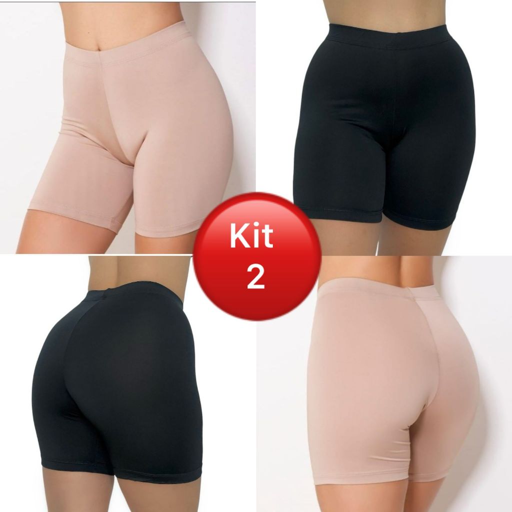 Kit com 2 Short Anágua segunda pele liso, bermuda íntima de microlight