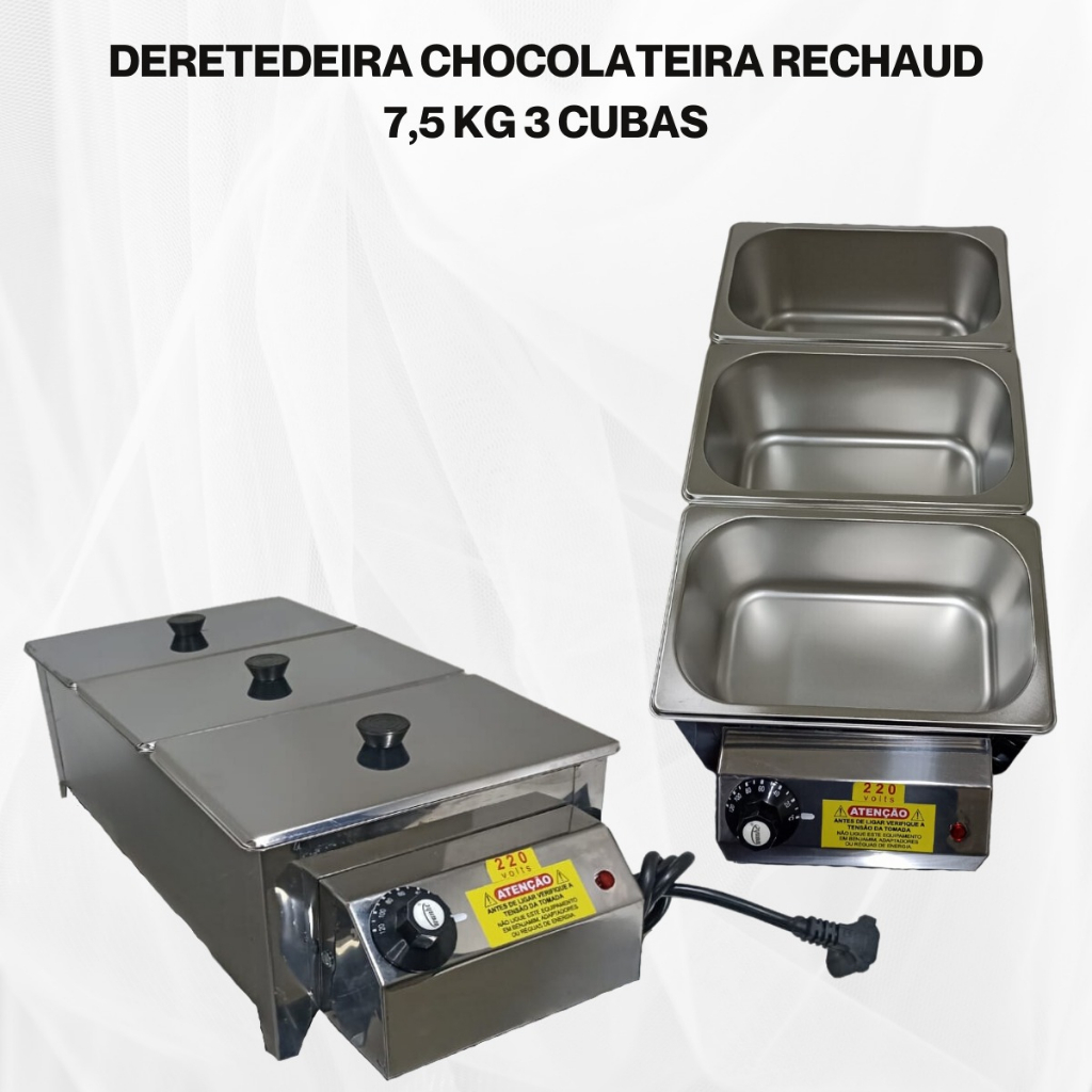 MOLHEIRA ELÉTRICA 220V PARA CACHORRO QUENTE BANHO MARIA 7,5 KG 3 CUBAS INOX