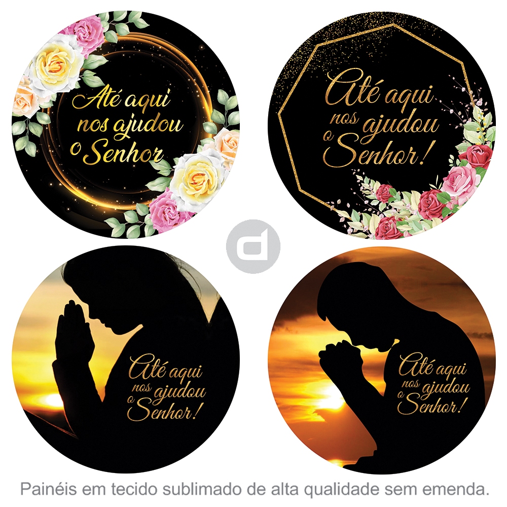 Capa Painel Redondo de Festa Tecido Sublimado Com Elástico Cores Vivas Até Aqui nos Ajudou o Senhor em Oferta na Shopee