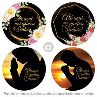 Capa Painel Redondo de Festa Tecido Sublimado Com Elástico Cores Vivas Até Aqui nos Ajudou o Senhor em Oferta na Shopee